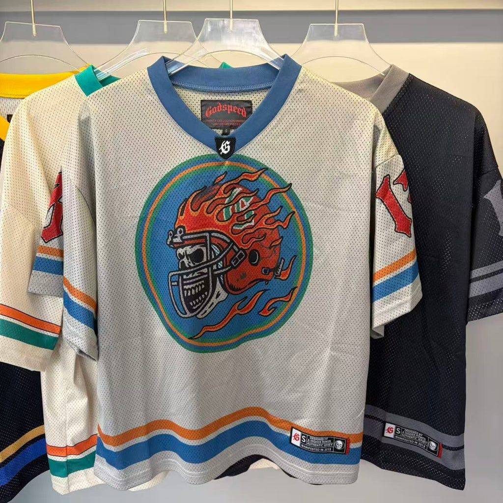 Retro Street Mesh Jersey-Oversize Urban Sport Tee
