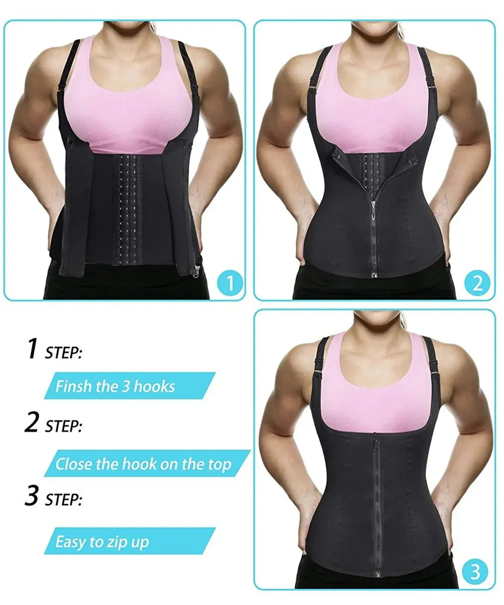 Women's Waist Trainer Tank Top-Zipper Body Shaper & Tummy Control Compression Vest