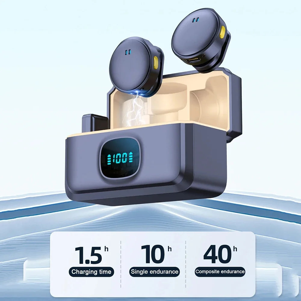 2.4GHz Wireless Lavalier Microphone - Magnetic Suction Design with Charging Case for Video Recording