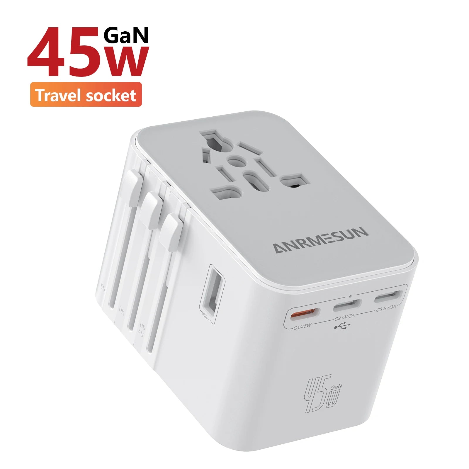 Universal Travel Adapter 65W Worldwide Plug Converter with USB-C Fast Charging