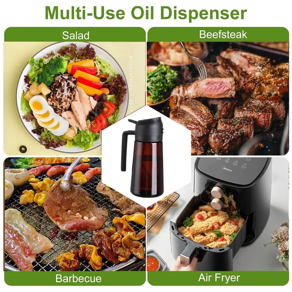 2-in-1 Glass Oil Dispenser & Sprayer - 16oz/470ml Leakproof Olive Oil Sprayer Bottle