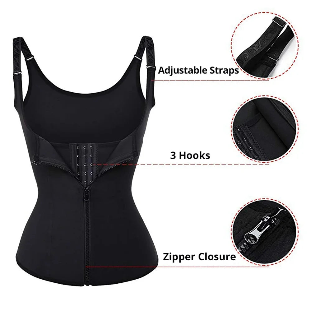 Women's Waist Trainer Tank Top-Zipper Body Shaper & Tummy Control Compression Vest