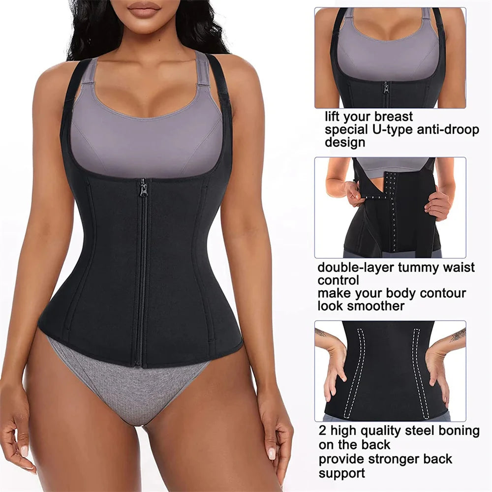 Women's Waist Trainer Tank Top-Zipper Body Shaper & Tummy Control Compression Vest