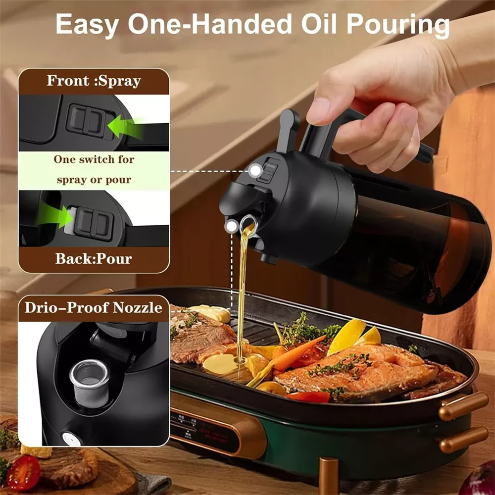2-in-1 Glass Oil Dispenser & Sprayer - 16oz/470ml Leakproof Olive Oil Sprayer Bottle