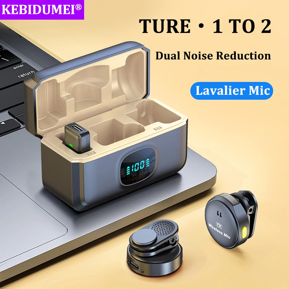 2.4GHz Wireless Lavalier Microphone - Magnetic Suction Design with Charging Case for Video Recording