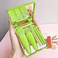 5Pcs Portable Makeup Brush Set With Mirror -  Foldable Travel Kit
