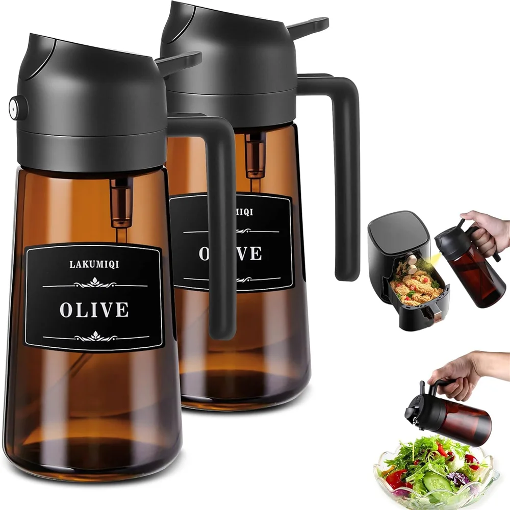 2-in-1 Glass Oil Dispenser & Sprayer - 16oz/470ml Leakproof Olive Oil Sprayer Bottle