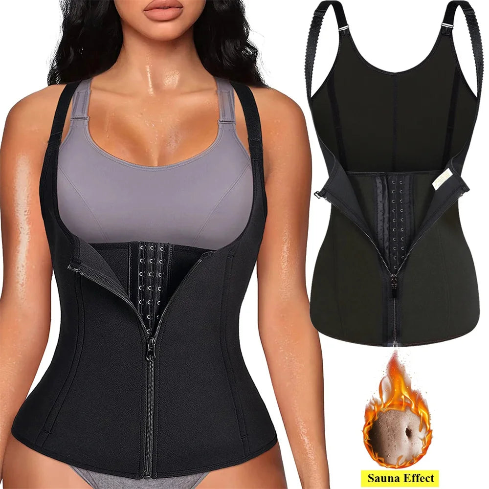 Women's Waist Trainer Tank Top-Zipper Body Shaper & Tummy Control Compression Vest