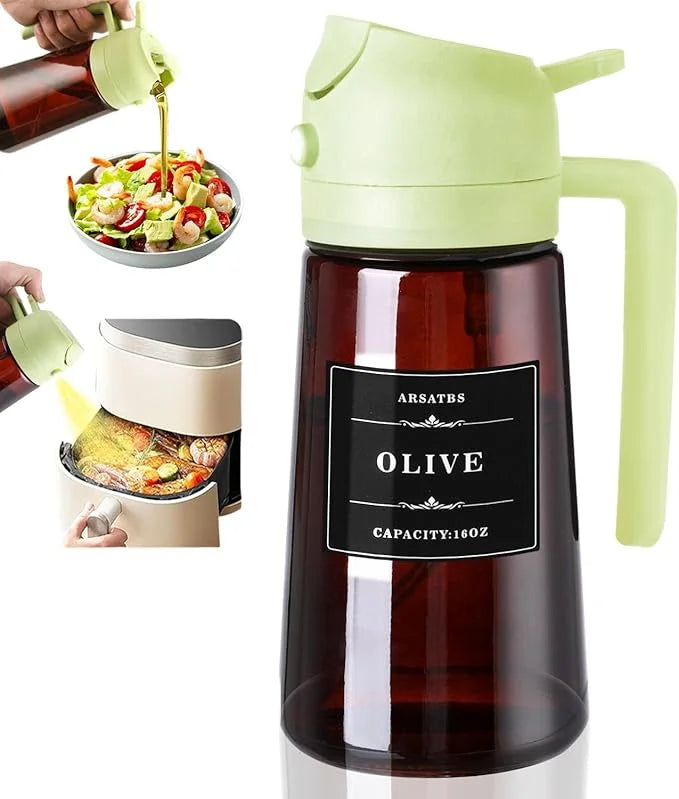 2-in-1 Glass Oil Dispenser & Sprayer - 16oz/470ml Leakproof Olive Oil Sprayer Bottle