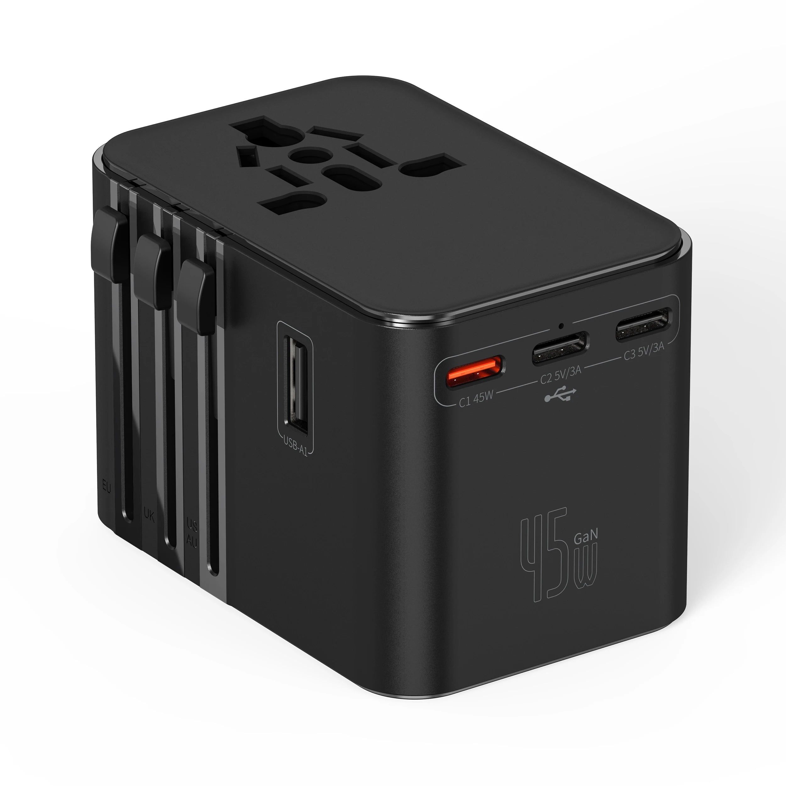 Universal Travel Adapter 65W Worldwide Plug Converter with USB-C Fast Charging