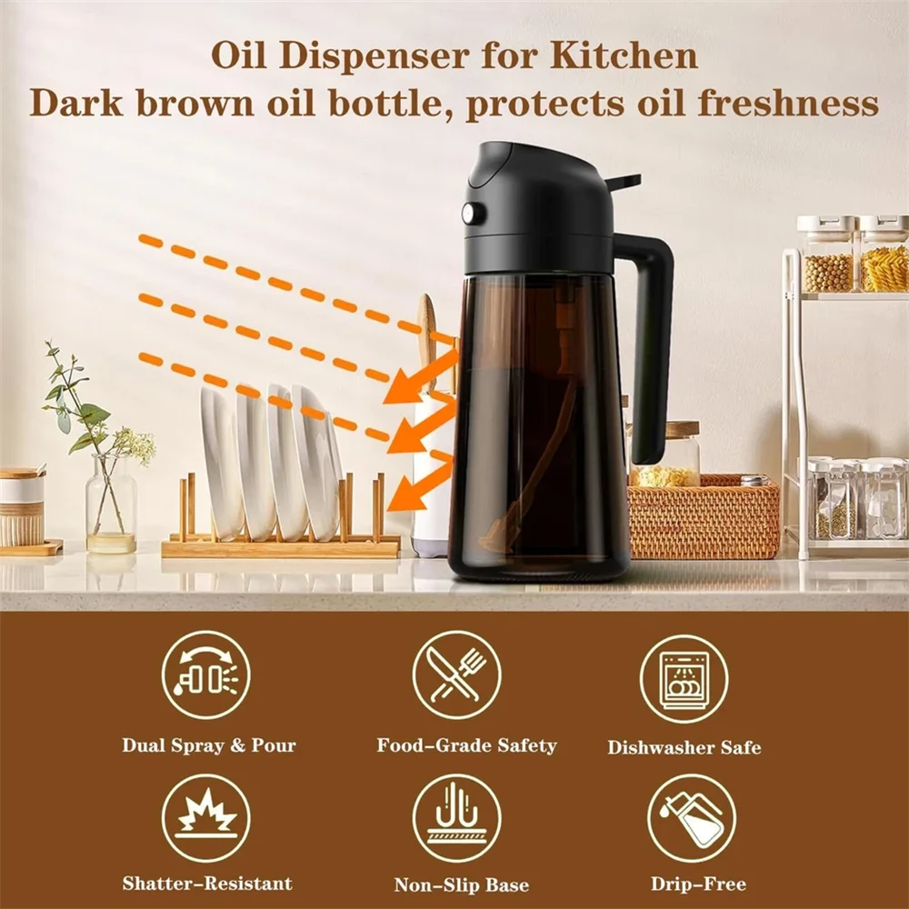 2-in-1 Glass Oil Dispenser & Sprayer - 16oz/470ml Leakproof Olive Oil Sprayer Bottle
