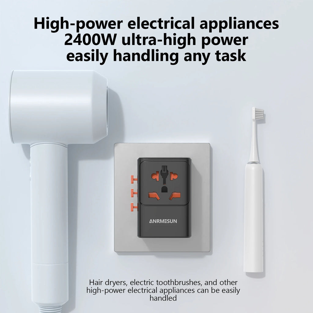 Universal Travel Adapter 65W Worldwide Plug Converter with USB-C Fast Charging